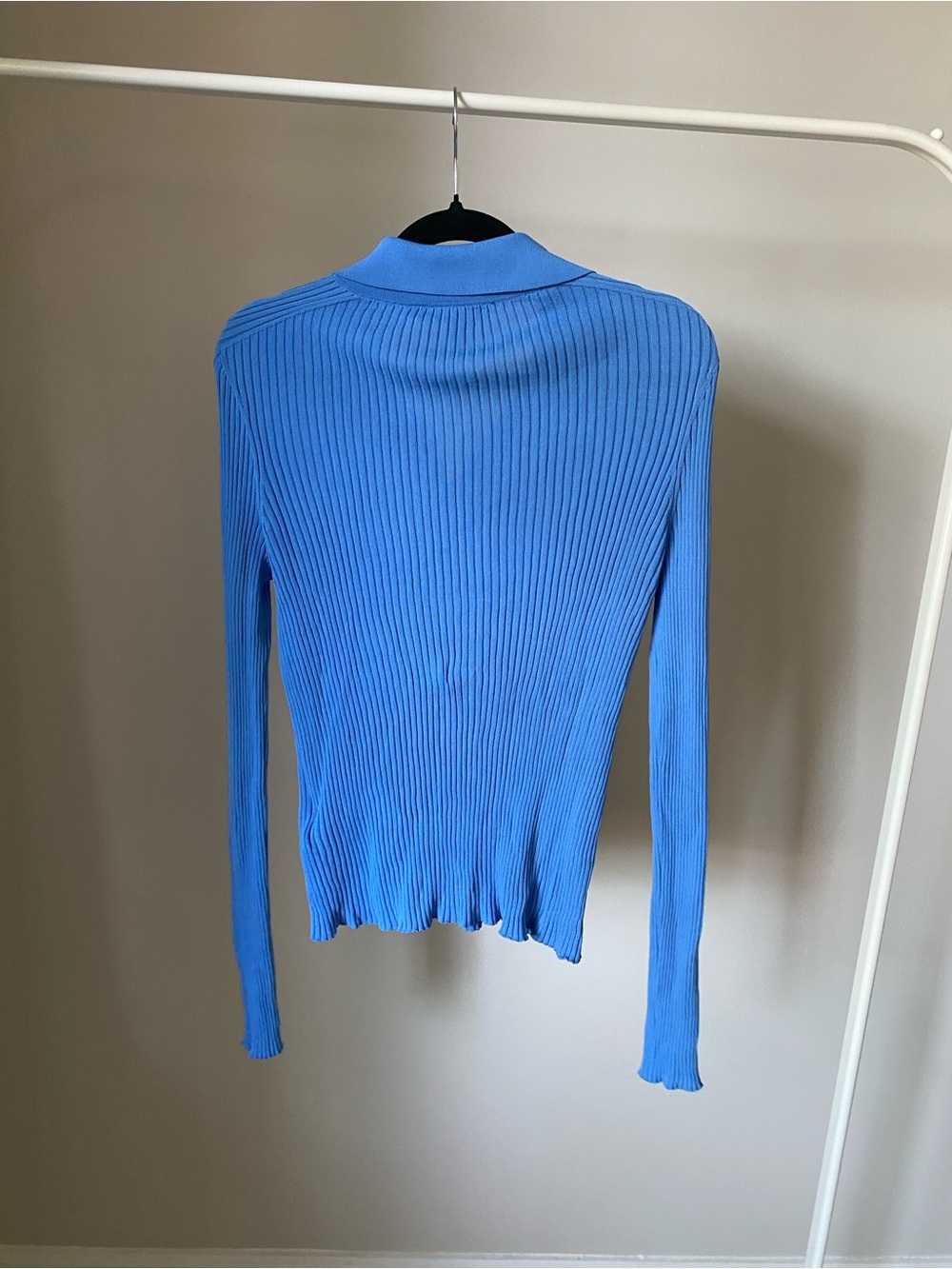 COS Blue Ribbed Collared Button-Front Top - Picture 3 of 5